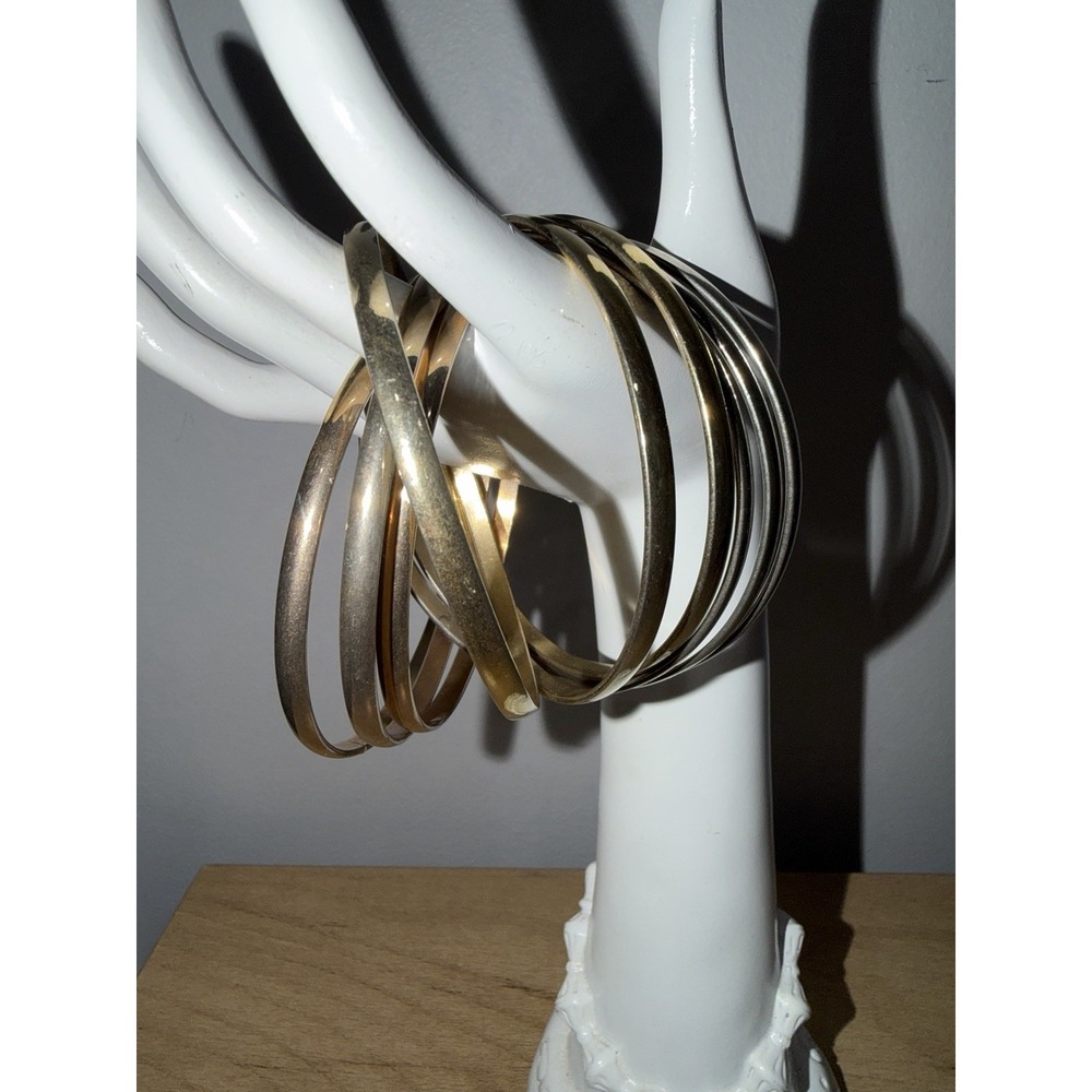 Stainless Steel Tri-Tone Bangle Bracelet Set Stackable Fashion Jewelry Connected